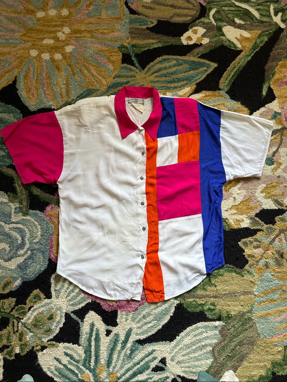 Vintage Croft & Barrow - White Color-block Button-down Shirt - Size Medium